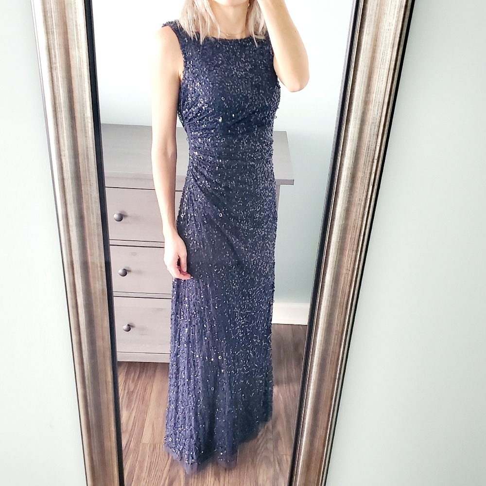 COPY - NWT Adrianna Papell Sequined Cowl Back Long Dress